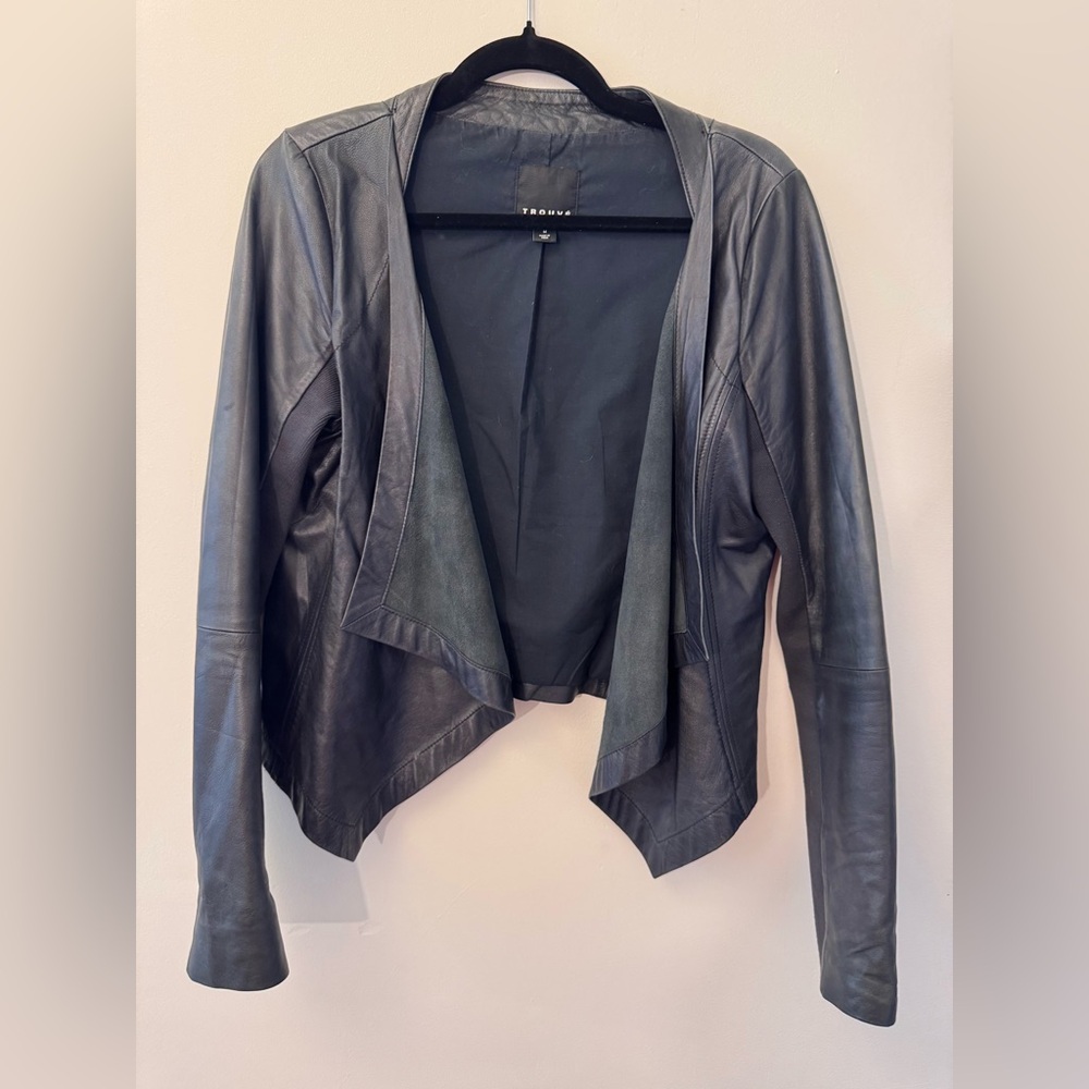Trouvé Gray Leather Jacket Tailored Fit Classic Style